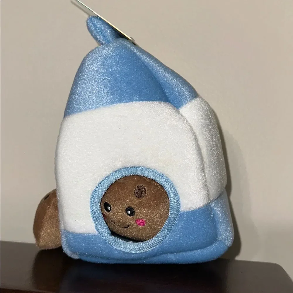 Zippy Paw Milk and Cookies Blue White Brown Interactive Puzzle Plush Dog Toy